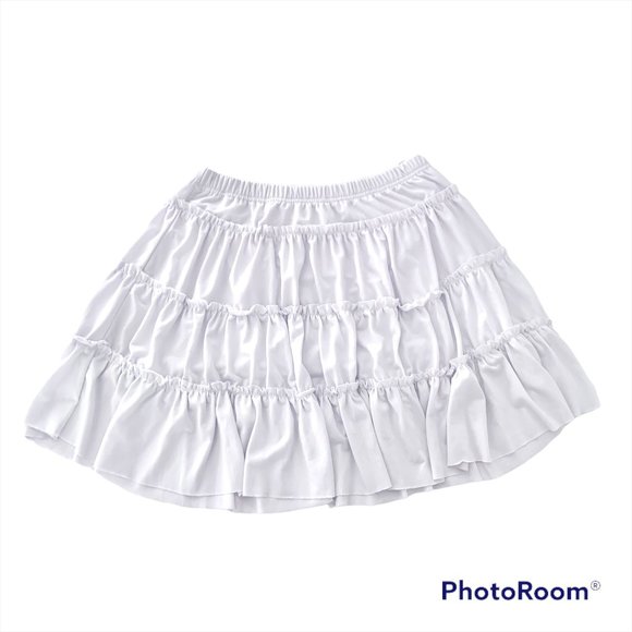 White Ruffle Circle Skater Skirt Inner Lining, Tiered Skirt - Picture 1 of 6